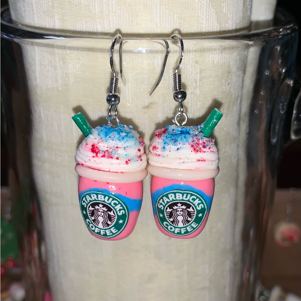 Handmade Starbucks Pink And Blue Frappuccino Earrings 13$